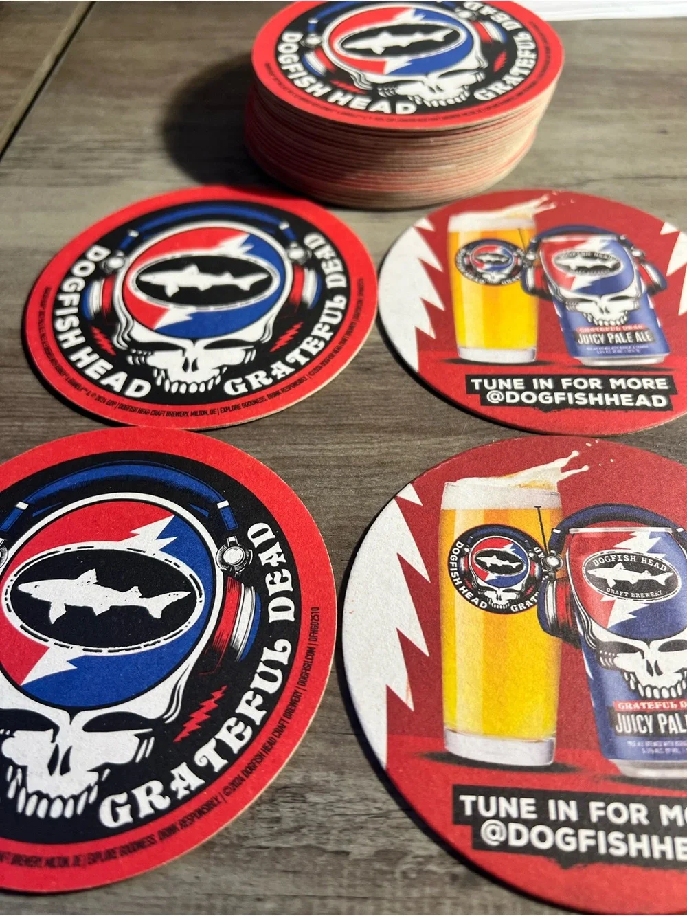 Grateful Dead x Dogfish Head Red, Blue & Black Round Beer Coaster Set